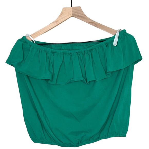 EUC VaVa By Joy Han Green Embroidered Boho Cold Shoulder Crop Top Sz M - Picture 2 of 7